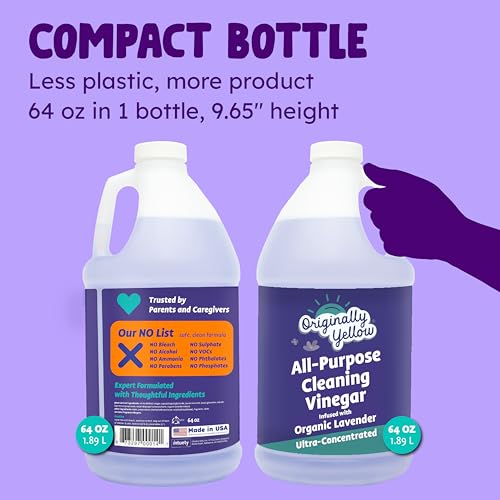 Originally Yellow Lavender Vinegar For Cleaning Purpose | USA Made All Purpose Cleaner | Use as a Floor, Glass, Kitchen, & Bathroom Cleaner | Plant Derived Vinegar half Gallon| 64 Oz - size: 64 Fl Oz (Pack of 1)