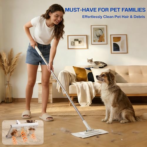 Mini Mop, Hands-Free One-Touch Pad Release, 360° Rotating Head, Wet & Dry, Extends Up to 48in Handle, Zero-Cost Old Cloth Compatible for Hardwood Floors, RV & Pet Hair - size: 48in mini dust mop