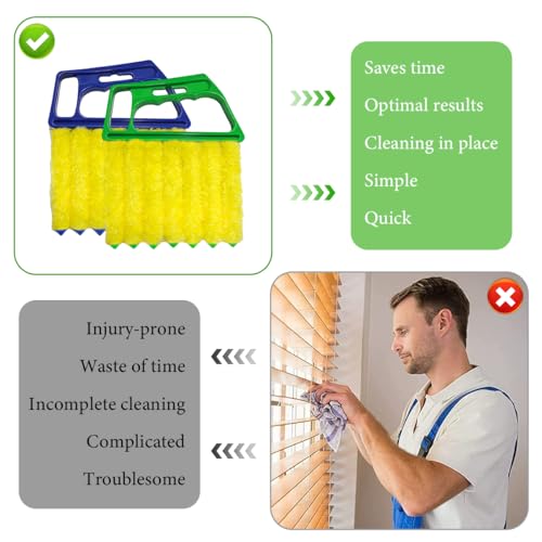 DXNQ 2 PCS Blind Cleaner Duster Tool, Window Venetian Hand-held 7 Finger Dusting Cleaner Brush, Blinds Cleaning Brush Tool for Window Shutters Air Conditioner, Car Accessories (Blue+Green) - color: Blue+green