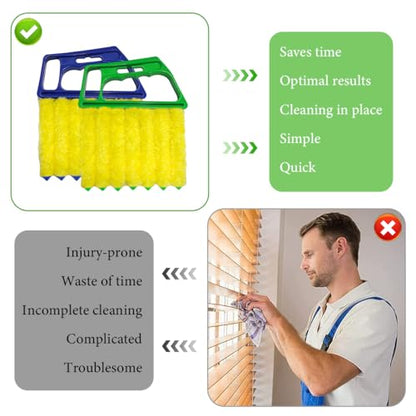 DXNQ 2 PCS Blind Cleaner Duster Tool, Window Venetian Hand-held 7 Finger Dusting Cleaner Brush, Blinds Cleaning Brush Tool for Window Shutters Air Conditioner, Car Accessories (Blue+Green) - color: Blue+green