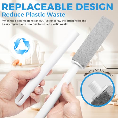 3 Pack Pumice Stone for Cleaning Stove Gas Grates & Top, Extra Long Handle Cleaner Pumice Stone for Oven, with 3 Replacement Heads