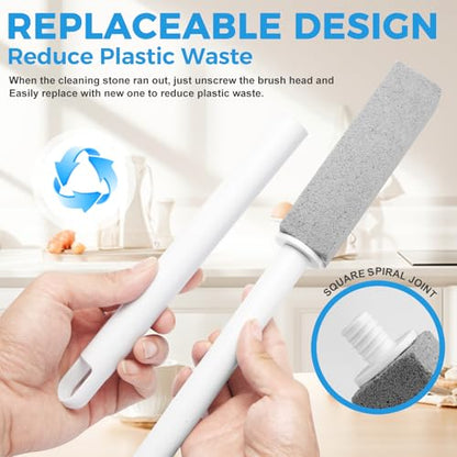 3 Pack Pumice Stone for Cleaning Stove Gas Grates & Top, Extra Long Handle Cleaner Pumice Stone for Oven, with 3 Replacement Heads