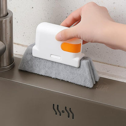 Sliding Door Track Cleaner Brush, 2 in 1 Window Frame Groove Cleaning Tool with Replaceable Scrub Pad for Door Rail Gap Cleaning (Orange)