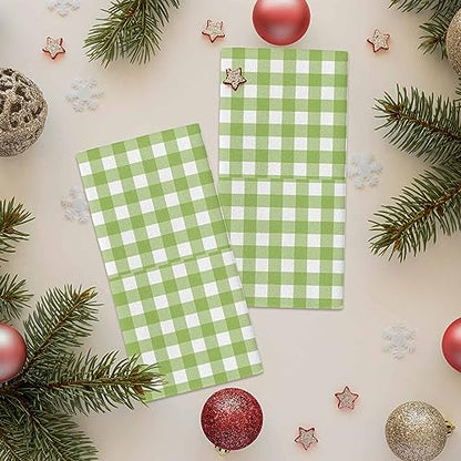 Farmhouse Buffalo Plaid Green Kitchen Towel Set of 2, Absorbent Microfiber Hand Towels for Kitchen Bathroom Bar Decorative Check Country Ultra Soft Resuable Cleaning Cloths Washable Fast Drying - size: 2PCS-18" x 28"