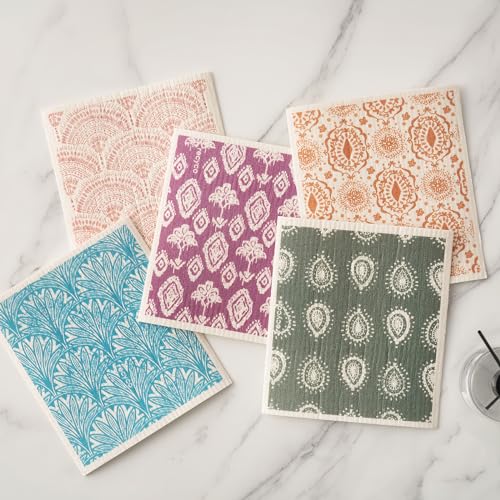 RECYCO Swedish Dishcloths for Kitchen | 5 Pack Gem Washable Dish Rags | Cellulose Reusable Cleaning Paper Towels | Absorbent Counter Dish Cloth Sponge Kitchen Wipes, 8" L x 7" W - color: Gem - 5 Pack