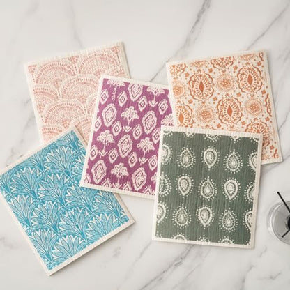 RECYCO Swedish Dishcloths for Kitchen | 5 Pack Gem Washable Dish Rags | Cellulose Reusable Cleaning Paper Towels | Absorbent Counter Dish Cloth Sponge Kitchen Wipes, 8" L x 7" W - color: Gem - 5 Pack