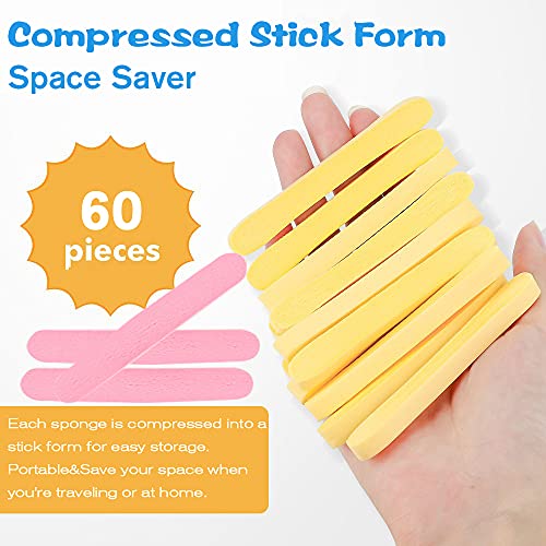 Facial Sponge Compressed,60 Pcs PVA Professional Makeup Removal Wash Round Face Sponges Spa Pads Exfoliating Cleansing for Women,Yellow,Pink - color: Yellow,Pink