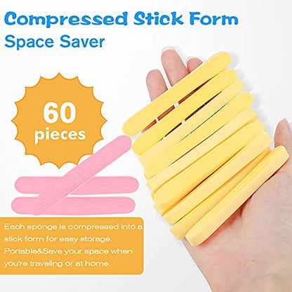 Facial Sponge Compressed,60 Pcs PVA Professional Makeup Removal Wash Round Face Sponges Spa Pads Exfoliating Cleansing for Women,Yellow,Pink - color: Yellow,Pink
