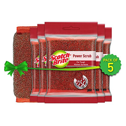 Scotch-Brite Power Scrub with Steel mesh for Utensil Cleaning- for Tough Stain Removal- Pack 5