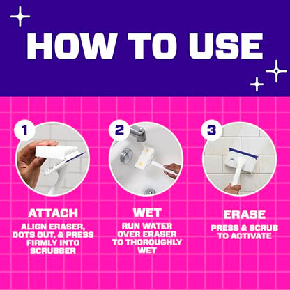 Mr. Clean Magic Eraser Shower & Tub Scrubber, Bathroom Cleaner, All in One Bathroom Cleaner, Lemon Starter Kit, 2 Scrubber, 5 Foaming Magic Erasers, 1 Whole Home Extra Durable Magic Eraser - size: 2 Devices + 6 Refills