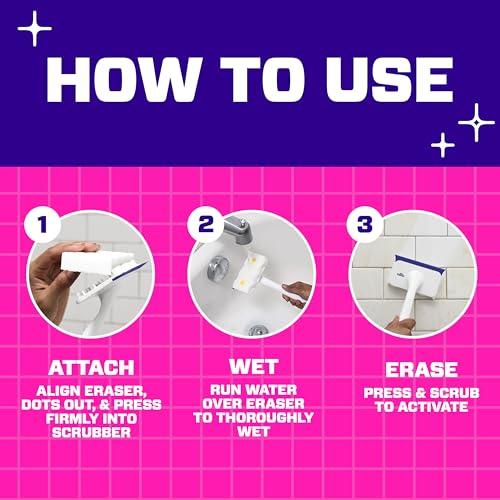 Mr. Clean Magic Eraser Shower & Tub Scrubber, Bathroom Cleaner, All in One Bathroom Cleaner, Lemon Starter Kit, 1 Scrubber & 2 Foaming Magic Erasers (Pack of 8) - size: 1 Device + 2 Refills (Pack of 8)