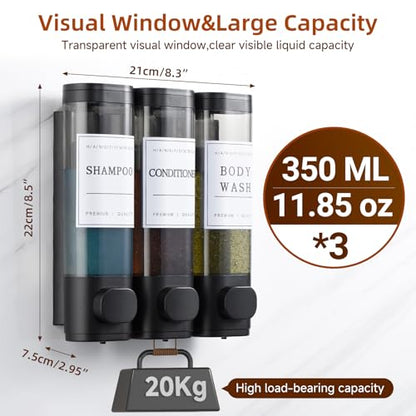 Shampoo and Conditioner Dispenser,Shower Soap Dispenser 3 Chamber No Drill Wall-Mounted Shampoo Dispenser for Shower Wall Mounted Shower Dispenser for Bathroom Hotel Large Capacity,Black - color: Black 3 Chamber