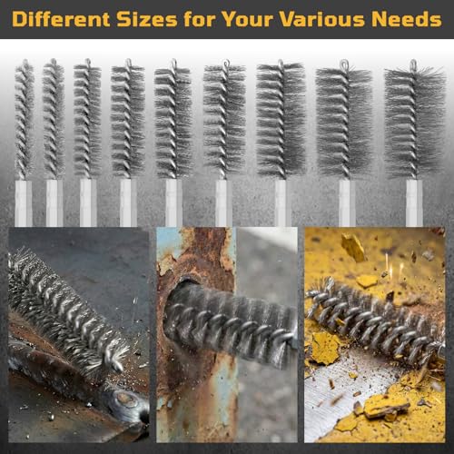 NOOTEASS 27 Pcs Stainless Steel Bore Brush Set, 5/16"-1-1/8" Metal Wire Cleaning Brushes with 1/4" Hex Shank, Abrasive Bore Cleaning Wire Brush for Drill Remove Rust Dirt Pipes Machinery Parts