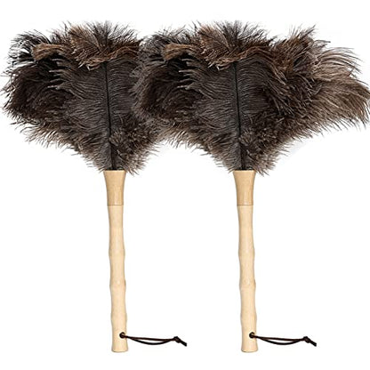 Ostrich Feather Duster 16 inch Feather Duster Fluffy Natural Genuine Ostrich Feathers with Wooden Handle and Eco-Friendly Reusable Handheld Ostrich Feather Duster for Cleaning Supplies - color: Model-a-brown-2 Pieces