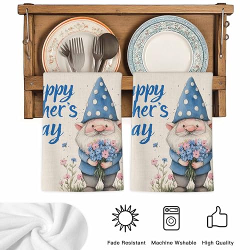 Happy Father's Day Kitchen Towels Set, Ultra Absorbent Dish Towels Quick Drying Microfiber Hand Towel Decorative Large Blue Gnomes Rustic Garden Floral Tea Towel Dishcloths for Kitchen 18"x28" - size: 1 Pack