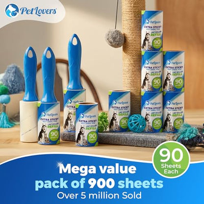 PetLovers Extra Sticky Lint Roller Mega Value Set 900 Sheets for Pet Hair Removal and Clothes, Dog and Cat Lint Remover, 10 Pack - size: 10 Pack