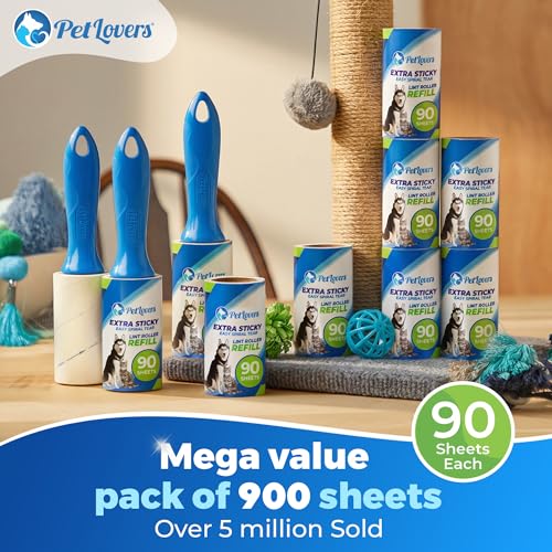 PetLovers Extra Sticky Lint Roller Mega Value Set 900 Sheets for Pet Hair Removal and Clothes, Dog and Cat Lint Remover, 10 Pack - size: 10 Pack