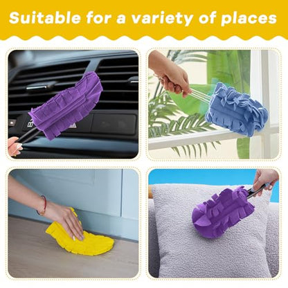 Zubebe 12 Pcs Duster Refill Reusable Fleece Duster Refills Feather Flat Dusters Multi Surface Washable Cleaning Pads Tools for Home, Blinds, Car, Pet, Furniture, Fans (Purple,Light Blue,Yellow) - color: Purple, Light Blue, Yellow