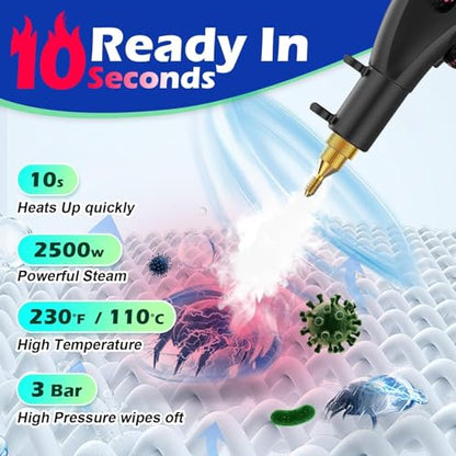 Steam Cleaner,2500W High Temperature High Pressure Steam Cleaner with 3 Brush Heads, Portable Steam Cleaners with 1.5L Tank For Car Detailing Kitchen Bathroom Floors(White) - color: White Black