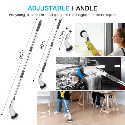 Electric Spin Scrubber, Cordless Shower Cleaner Brush with Adjustable Extension, 4 Replaceable Cleaning Heads, Power Shower Scrubber for Bathroom, Tub, Tile, Floor