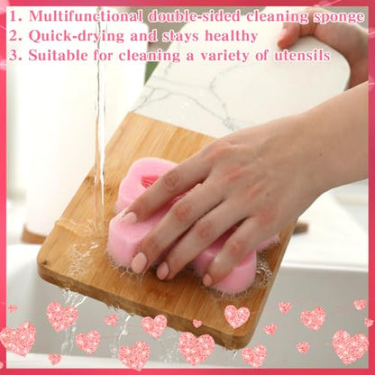 Tioncy 12 Pack Pink Bow Sponges Bulk Preppy Dual Sided Scrubber Pink Bow Sponges Reuseble Non Scratch Dishwashing Kitchen Cleaning Accessories for Cookware Pot Boiler Pan Household - style: Classic Bow