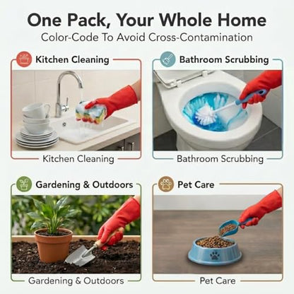 ForPro Natural Rubber Gloves, 6 Pairs Reusable Multi-Purpose Household Cleaning Gloves with Soft Inner Lining, Waterproof & Chemical-Resistant, Wild Cherry, Small - color: Wild Cherry, size: Small