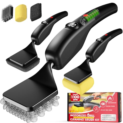 Reciprocating Electric Grill Brush, Fire-Resistant BBQ Grill Brush, Bristle-Free Grill Brush for Outdoor Grill, Grill Cleaner with 3 Heads, Cordless Grill Cleaning Brush with 3600 mAn, Black - color: Black