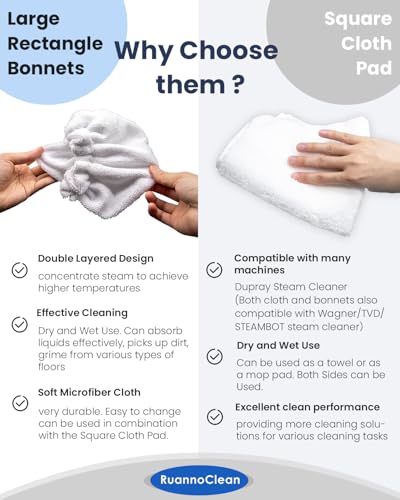 Large Rectangle Bonntes & Square Microfiber Cleaning Cloth Compatible with Dupray Steam Cleaner, Reusable Steam Mop Pads Microfiber Bonnet Steam Cleaning Cloth -3+3 Pack - color: White Bonnets*3+cloth*3