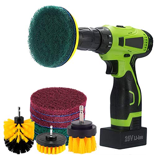Kichwit 4 Inch Drill Power Brush Tile Scrubber Scouring Pads Cleaning Kit, 2 Inch Small Brush Included, Heavy Duty Household Cleaning Tool (Drill NOT Included) - size: 4 Inch + 2 Inch