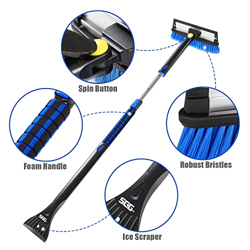 SEG Direct 50" Extendable Snow Brush Ice Scraper Combination with Foam Grip Handle Auto Window Windshield Snow Removal Tool for Car SUV RV Truck, Black and Blue