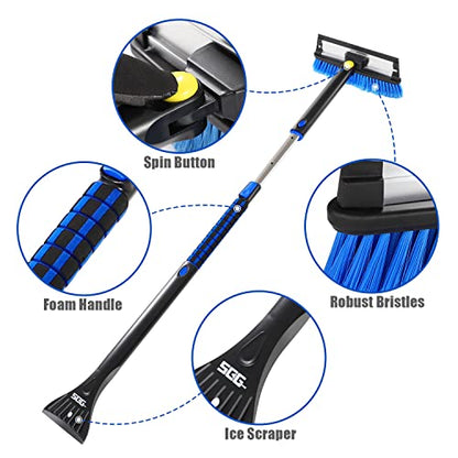 SEG Direct 50" Extendable Snow Brush Ice Scraper Combination with Foam Grip Handle Auto Window Windshield Snow Removal Tool for Car SUV RV Truck, Black and Blue
