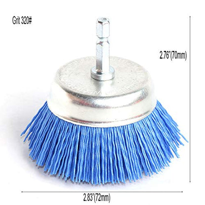 FPPO 3Pcs 3 Inch Assorted Cup Brushes Abrasive Wire Nylon Cup Brush for Drill,Grit 80 120 320 with 1/4" Shank,Rotary Brushes for Machines - style: mix3pcs