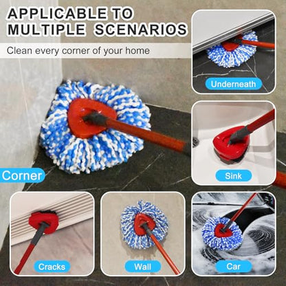 Mop Handle Mop Replace Heads and Mop Base Brush Replacement for O Cedar EasyWring 2-Tank System Include 3 Spin Mop Replacement Head, 4-Section Mop Handles, 1 Base and 1 Scrub Brush Combo - color: 3 Blue Mop Heads + 1 Set Mop Handle ( 2 Tank )