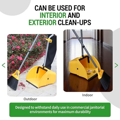 Commercial Broom and Dustpan Set Debris Dustpan with Handle,Jumbo Debris Pan, Trash Collection for Industrial/Professional Cleaning,2Sets, Yellow,Extra-Large Size