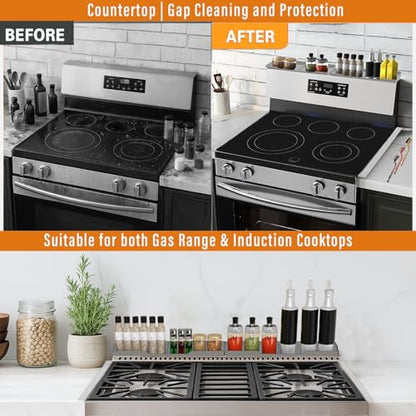 Stainless Steel Stove Gap Covers Set with Magnetic Stove Shelf,Brushes | 2-in-1 kitchen solution with adjustable gap covers and magnetic stove shelf,Brushes for organization & cleaner cooking space - color: Silver/Gray