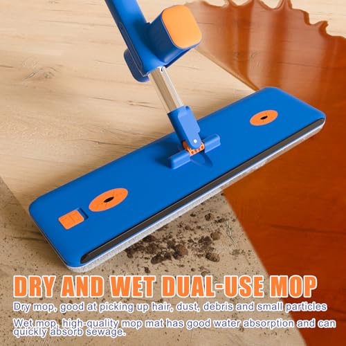 16.5" Self Wringing Flat Mop and Collapsible Bucket Set - Hands-Free Wet & Dry Microfiber Mop with Built-in Squeegee & 5 Washable Pads - Floor Cleaner for Hardwood, Laminate, and Tile - size: Mop & 5 microfiber mop pads & collapsible bucket