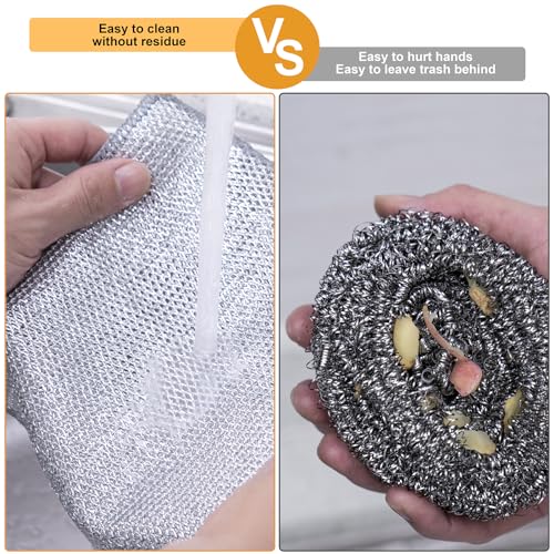 Inkhut Non Scratch Wire Dishcloth, Multipurpose Wire Dishwashing Rag for Wet and Dry, Multifunctional Dish Rags for Washing Dishes, Reusable Steel Wool Scrubber for Kitchen Cleaning