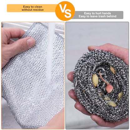 Inkhut Non Scratch Wire Dishcloth, Multipurpose Wire Dishwashing Rag for Wet and Dry, Multifunctional Dish Rags for Washing Dishes, Reusable Steel Wool Scrubber for Kitchen Cleaning