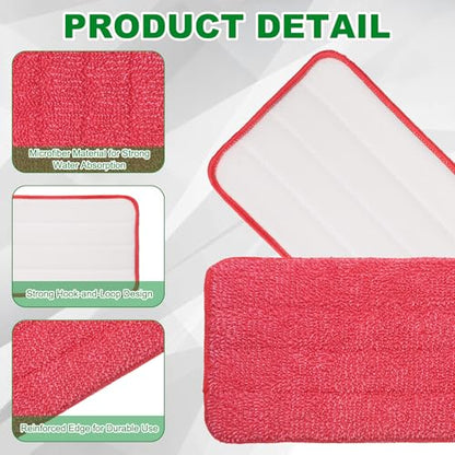uxcell 2Pcs Microfiber Mop Pads, 11.8x5.5 Reusable Replacement Flat Mop Pad Refills with Hook-and-Loop for Home Office Restaurant Surface/Hardwood Floor Cleaning, Red - color: Red
