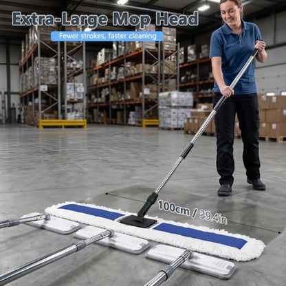 Masthome 39" Commercial Dust Mop with 64" Long Handle, Heavy Duty Wet Dry Floor Mop with 2 Reusable Microfiber Pads, 360° Rotating Industrial Mop for Hardwood Tile Marble Warehouse Gym Office Home - color: Extra Large Blue