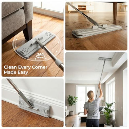 Mop and Bucket Set, Floor Mop and Bucket with Wringer Set, Wet and Dry Mop for Hardwood Floors, Vinyl, Tile, Baseboards and Walls (4 Washable Microfiber Pads Included)