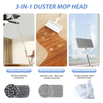 Ceiling Fan Cleaner Duster with 80'' Extendable Long Handle Pole - Microfiber Chenille Pads for Blades, Baseboards, Walls, Floors, Blinds & Cobwebs - Reusable & Washable