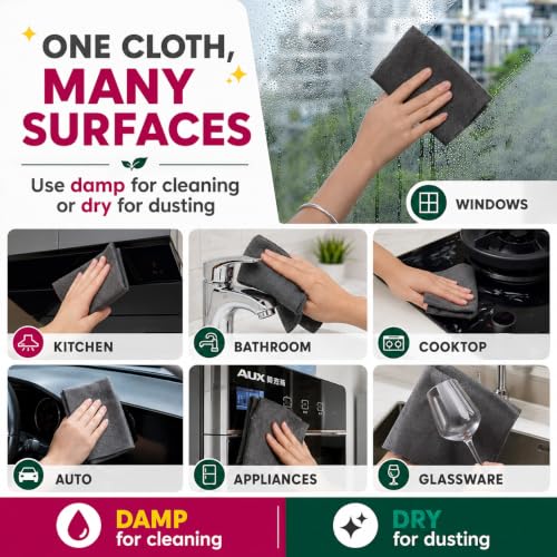 6PACK GenieCloth Magic Cloth 6-Pack XXL Microfiber Cleaning Cloths | 16x12 Inch Size, Streak & Lint-Free, Cleans with Water Only, Machine Washable, Glass, Steel & More