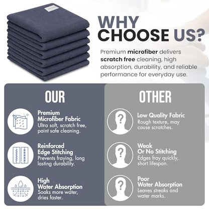 Ameri-Homes Premium Microfiber Cleaning Cloths 12 x 12 Inches, 400 GSM, Soft & Absorbent, Scratch-Free Lint-Free Cleaning Towels for Kitchen, Car, Glass & Home (Pack of 6) (Gray) - color: Gray