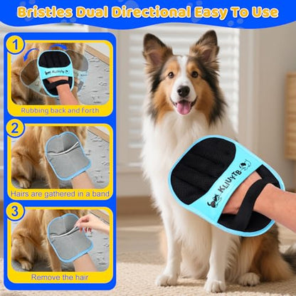 Upgraded Five-Finger Electrostatic Pet Hair Removal Glove for Cats & Dogs, Reusable Magic Brush Effortless Pet Hair Remover Mitt Tool for Couch, Clothing, Carpet, Car Seat, Blue (1 Pack)
