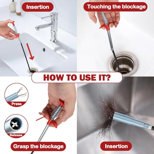 61 Inch Drain Snake Cleaner Pick Up Tool, Shower Hair Clog Remover, Sink Drain Clogs Cleaner for Sewer, Flexible Grabber Cleaning Tool for Out of Reach Place