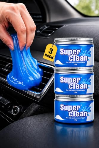 Reusable Car Cleaning Gel 3 Pack (Blue) – Universal Interior Dust Cleaner Putty for Car Air Vents, Dashboard, Cup Holders, Keyboard & Electronics, Car Detailing Slime(160g Each)