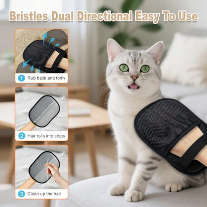 Pet Hair Remover Glove 3 Pack, Upgraded Electrostatic Pet Hair Removal Glove, Reusable & Washable Dog Cat Grooming Glove for Shedding, Effective Pet Hair Remover for Couch, Carpet, Car, Clothes - color: black 3pcs