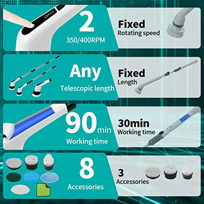Electric Spin Scrubber, Cordless Bathroom Scrubber, Power Brush Floor Scrubber with Adjustable Handle, 7 Multi-Purpose Cleaning Brush Heads, for Bathtub,Tile, Shower, Window and Kitchen