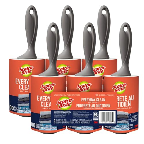 Scotch-Brite Lint Rollers, 100 Sheets per Roller, Pack of 6 (600 Total Sheets) – Mega Value Lint Remover Pack for Pet Hair, Clothes & Furniture - size: 600 Sheets